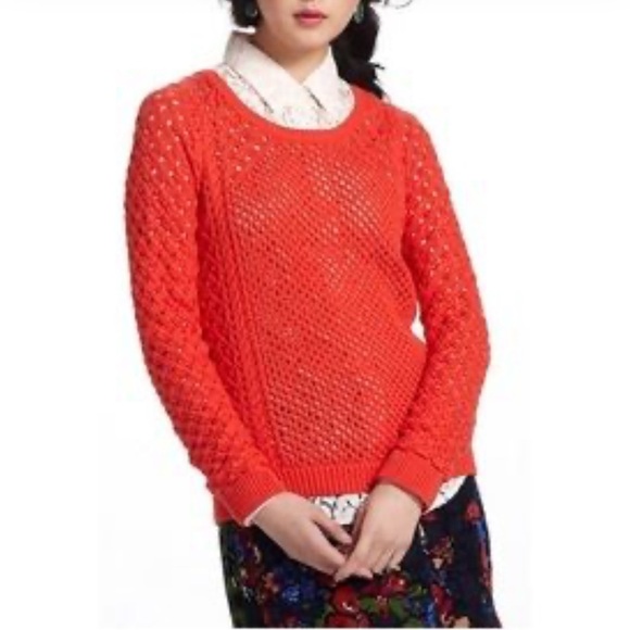 Anthropologie MOTH Chunky Cable knit red/orange Zip 3/4 Sleeve Sweater Size L - Picture 1 of 9